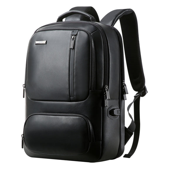 Bopai 851-024011 Top-grain Leather Business Breathable Anti-theft Man Backpack, Size: 28x18x42cm(Black)