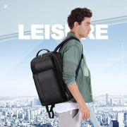 Bopai 851-036611 Large Capacity Top-grain leather Business Breathable Man Backpack, Size: 30x12x43cm(Black)