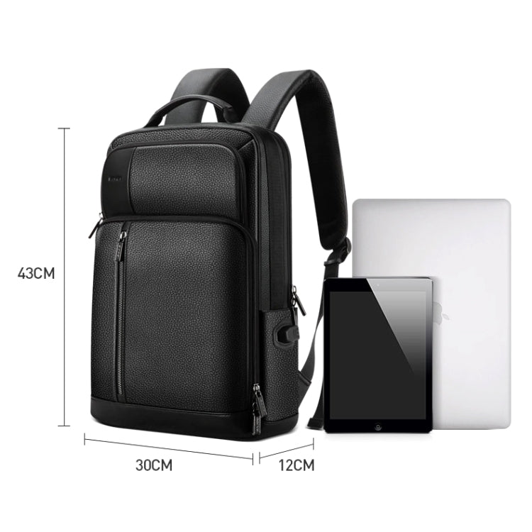 Bopai 851-036611 Large Capacity Top-grain leather Business Breathable Man Backpack, Size: 30x12x43cm(Black)