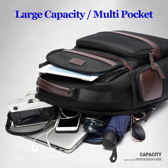 Bopai 751-007301 Business Anti-theft Water-resistant Large Capacity Double Shoulder Bag,with USB Charging Port, Size: 28x19x42cm(Black)