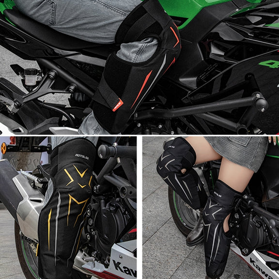 MOTOLSG 2 in 1 Knee Pads Motorcycle Bicycle Riding Warm Fleece Soft Protective Gear with CE Protector (Black Red)