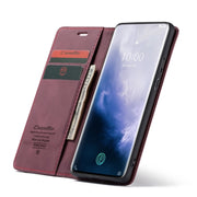 CaseMe-013 Multifunctional Retro Frosted Horizontal Flip Leather Case for OnePlus 7 Pro, with Card Slot & Holder & Zipper Wallet & Photo Frame(Wine Red)
