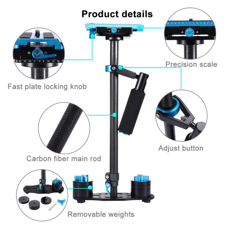 PULUZ 38.5-61cm Carbon Fibre Handheld Stabilizer for DSLR & DV Digital Video & Cameras, Load Range: 0.5-3kg(Blue) - free shipping - PMC Jewellery - Order now!