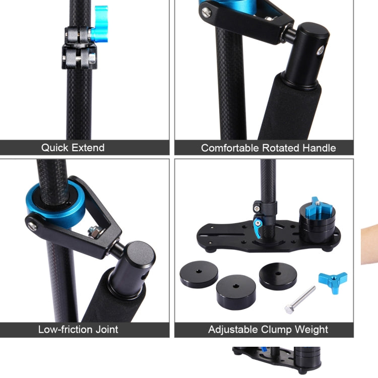 PULUZ 38.5-61cm Carbon Fibre Handheld Stabilizer for DSLR & DV Digital Video & Cameras, Load Range: 0.5-3kg(Blue) - free shipping - PMC Jewellery - Order now!