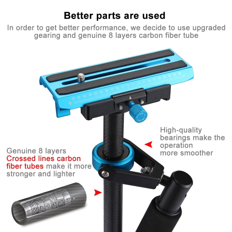 PULUZ 38.5-61cm Carbon Fibre Handheld Stabilizer for DSLR & DV Digital Video & Cameras, Load Range: 0.5-3kg(Blue) - free shipping - PMC Jewellery - Order now!
