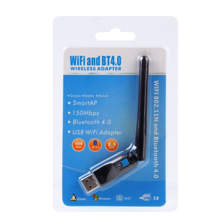 2 in 1 Bluetooth 4.0 + 150Mbps 2.4GHz USB WiFi Wireless Adapter with 2D1 External Antenna - Wireless Routers by PMC Jewellery | Online Shopping South Africa | PMC Jewellery | Buy Now Pay Later Mobicred