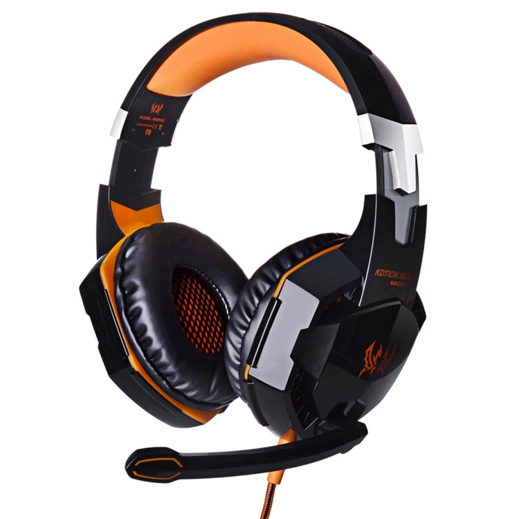 KOTION EACH G2000 Over-ear Game Gaming Headphone Headset Earphone Headband with Mic Stereo Bass LED Light for PC Gamer,Cable Length: About 2.2m(Orange + Black) - free shipping - PMC Jewellery - Order now!