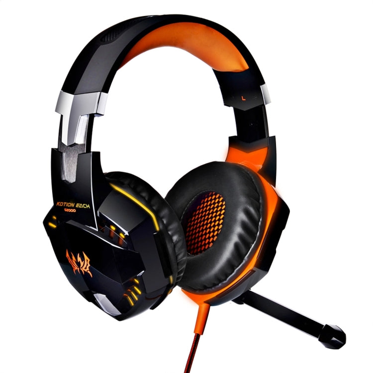 KOTION EACH G2000 Over-ear Game Gaming Headphone Headset Earphone Headband with Mic Stereo Bass LED Light for PC Gamer,Cable Length: About 2.2m(Orange + Black) - free shipping - PMC Jewellery - Order now!