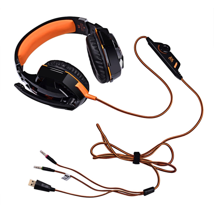 KOTION EACH G2000 Over-ear Game Gaming Headphone Headset Earphone Headband with Mic Stereo Bass LED Light for PC Gamer,Cable Length: About 2.2m(Orange + Black) - free shipping - PMC Jewellery - Order now!