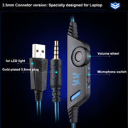 KOTION EACH G9000 3.5mm Game Gaming Headphone Headset Earphone Headband with Microphone LED Light for Laptop / Tablet / Mobile Phones,Cable Length: About 2.2m(Black Blue)