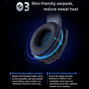 KOTION EACH G9000 3.5mm Game Gaming Headphone Headset Earphone Headband with Microphone LED Light for Laptop / Tablet / Mobile Phones,Cable Length: About 2.2m(Black Blue)