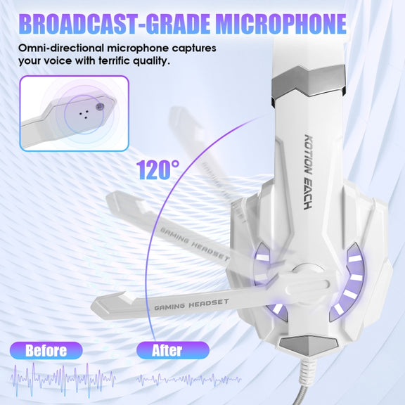 KOTION EACH G9000 3.5mm Gaming Headset with Microphone LED Light,Cable Length: About 2.2m(White)