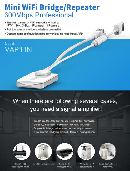 VONETS VAP11N Mini WiFi 300Mbps Repeater WiFi Bridge, Best Partner of IP Device / IP Camera / IP Printer / XBOX / PS3 / IPTV / Skybox(White) - free shipping - PMC Jewellery - Order now!
