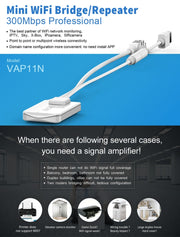VONETS VAP11N Mini WiFi 300Mbps Repeater WiFi Bridge, Best Partner of IP Device / IP Camera / IP Printer / XBOX / PS3 / IPTV / Skybox(White)