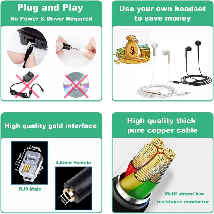 3.5mm Jack to RJ9 PC / Mobile Phones Headset to Office Phone Adapter Convertor Cable, Length: 32cm(Black)