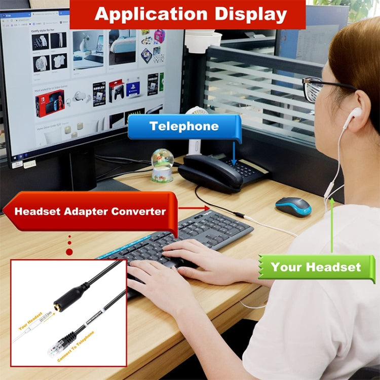 3.5mm Jack to RJ9 PC / Mobile Phones Headset to Office Phone Adapter Convertor Cable, Length: 32cm(Black) - Others by PMC TechLife | Online Shopping South Africa | PMC TechLife | Buy Now Pay Later Mobicred