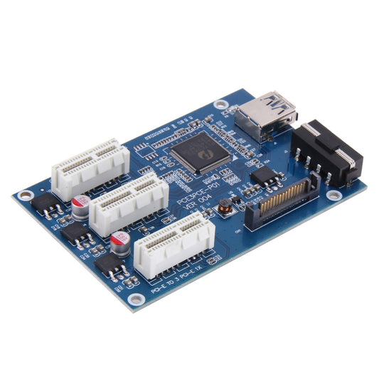 PCI-E 1 to 3 PCI Express 1 Slots Riser Card 3 PCI-E Slot Adapter PCI-E Port Multiplier Card with 60cm USB Cable(Blue) - free shipping - PMC Jewellery - Order now!