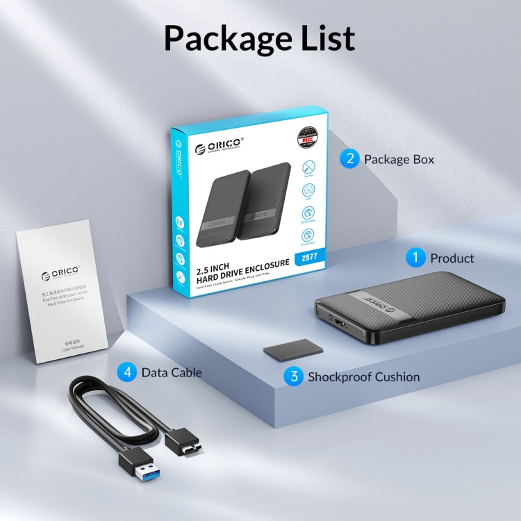 ORICO 2577U3-V1 Grid Texture Design 2.5 inch USB3.0 Micro-B Hard Drive Enclosure Box(Black) - HDD Enclosure by ORICO | Online Shopping South Africa | PMC TechLife | Buy Now Pay Later Mobicred