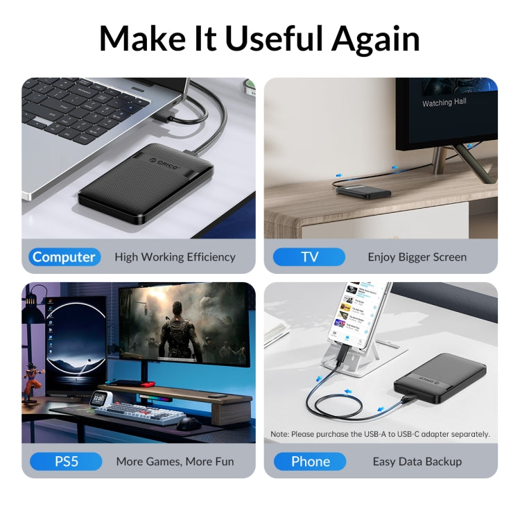 ORICO 2577U3-V1 Grid Texture Design 2.5 inch USB3.0 Micro-B Hard Drive Enclosure Box(Black) - HDD Enclosure by ORICO | Online Shopping South Africa | PMC TechLife | Buy Now Pay Later Mobicred