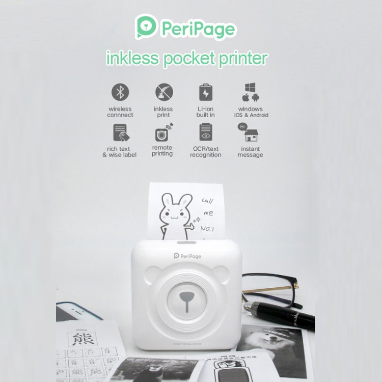 Peripage A6 Portable Inkless Pocket Thermal Bluetooth Printer(White) - Printer by PMC TechLife | Online Shopping South Africa | PMC TechLife | Buy Now Pay Later Mobicred
