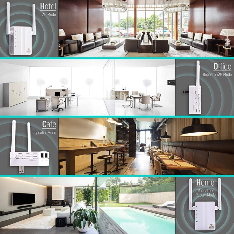 300Mbps Wireless-N Range Extender WiFi Repeater Signal Booster Network Router with 2 External Antenna, EU Plug(Black) - Broadband Amplifiers by PMC Jewellery | Online Shopping South Africa | PMC Jewellery | Buy Now Pay Later Mobicred