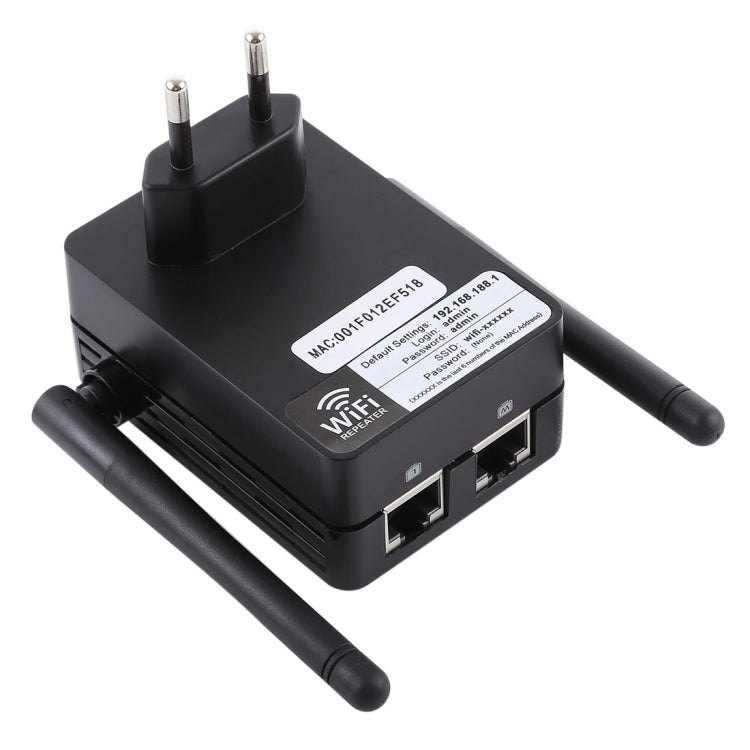 300Mbps Wireless-N Range Extender WiFi Repeater Signal Booster Network Router with 2 External Antenna, EU Plug(Black) - Broadband Amplifiers by PMC Jewellery | Online Shopping South Africa | PMC Jewellery | Buy Now Pay Later Mobicred