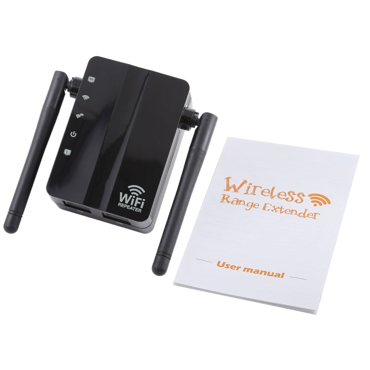 300Mbps Wireless-N Range Extender WiFi Repeater Signal Booster Network Router with 2 External Antenna, EU Plug(Black) - Broadband Amplifiers by PMC Jewellery | Online Shopping South Africa | PMC Jewellery | Buy Now Pay Later Mobicred