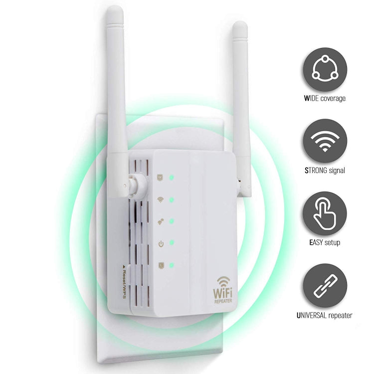 300Mbps Wireless-N Range Extender WiFi Repeater Signal Booster Network Router with 2 External Antenna, EU Plug(Black) - Broadband Amplifiers by PMC Jewellery | Online Shopping South Africa | PMC Jewellery | Buy Now Pay Later Mobicred