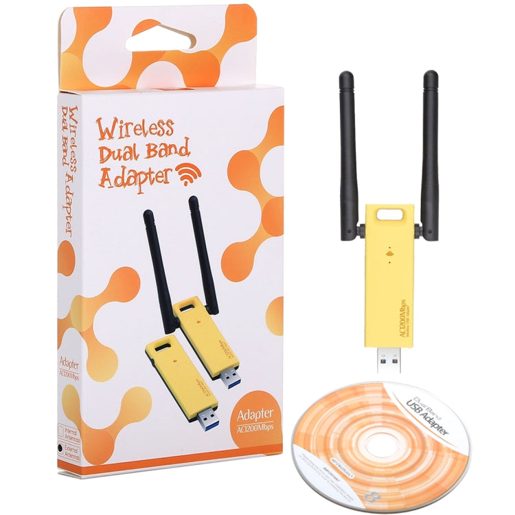 AC1200Mbps 2.4GHz & 5GHz Dual Band USB 3.0 WiFi Adapter External Network Card with 2 External Antenna(Yellow) - USB Network Adapter by PMC Jewellery | Online Shopping South Africa | PMC Jewellery | Buy Now Pay Later Mobicred