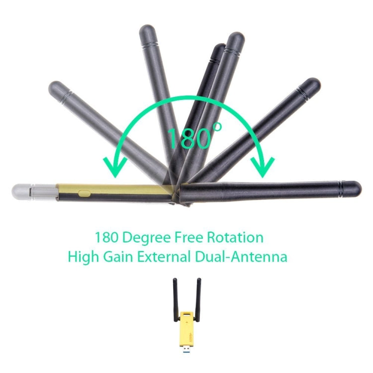 AC1200Mbps 2.4GHz & 5GHz Dual Band USB 3.0 WiFi Adapter External Network Card with 2 External Antenna(Yellow) - USB Network Adapter by PMC Jewellery | Online Shopping South Africa | PMC Jewellery | Buy Now Pay Later Mobicred