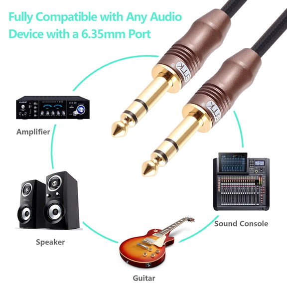 EMK 6.35mm Male to Male 4 Section Gold-plated Plug Cotton Braided Audio Cable for Guitar Amplifier Mixer, Length: 2m(Black)