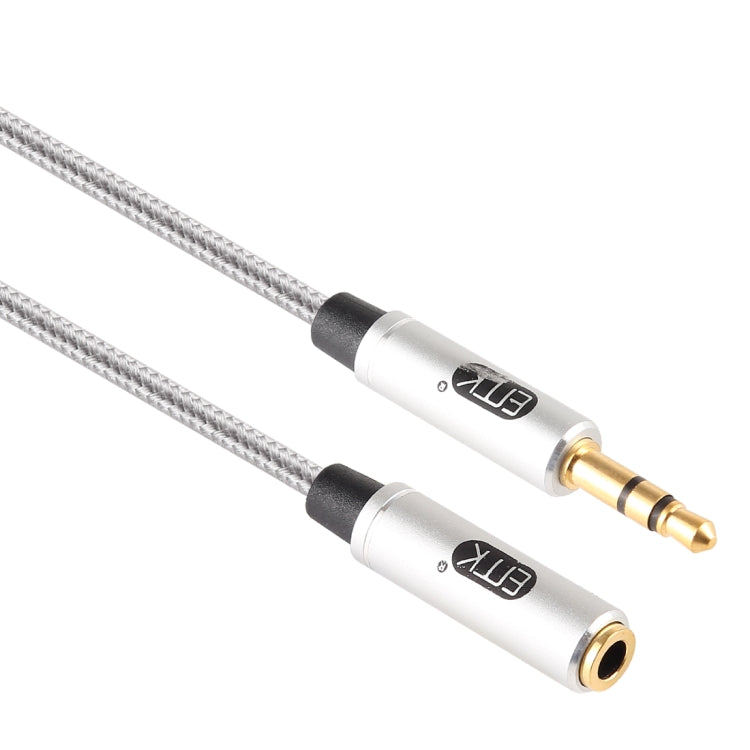 EMK 3.5mm Male to Female Gold-plated Plug Cotton Braided Audio Cable for Speaker / Notebooks / Headphone, Length: 0.5m(Grey)