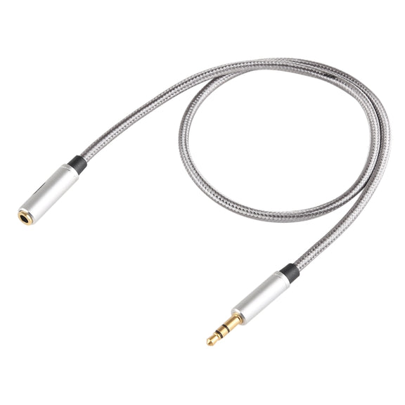 EMK 3.5mm Male to Female Gold-plated Plug Cotton Braided Audio Cable for Speaker / Notebooks / Headphone, Length: 0.5m(Grey)