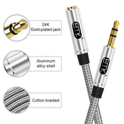 EMK 3.5mm Male to Female Gold-plated Plug Cotton Braided Audio Cable for Speaker / Notebooks / Headphone, Length: 0.5m(Grey)