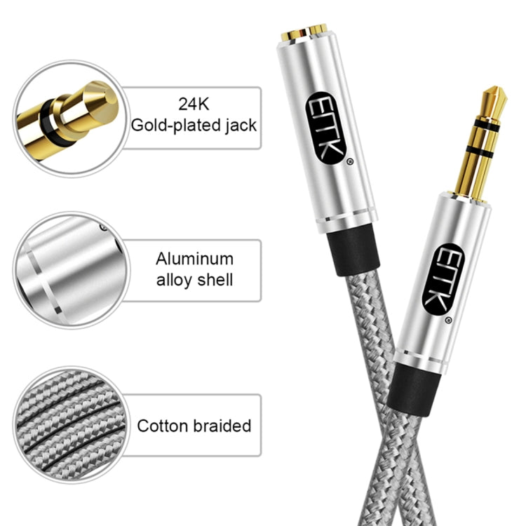 EMK 3.5mm Male to Female Gold-plated Plug Cotton Braided Audio Cable for Speaker / Notebooks / Headphone, Length: 0.5m(Grey)