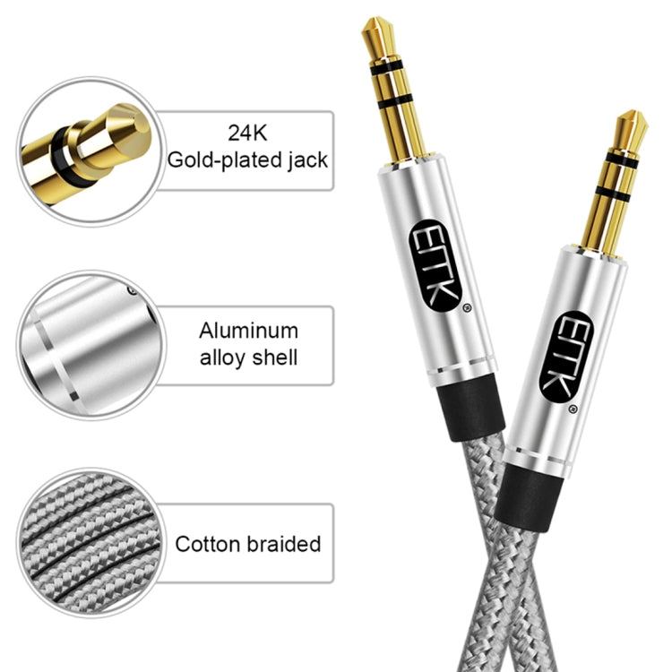 EMK 3.5mm Male to Male Gold-plated Plug Cotton Braided Audio Cable for Speaker / Notebooks / Headphone, Length: 1m(Grey)