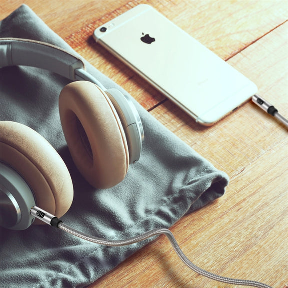 EMK 3.5mm Male to Male Gold-plated Plug Cotton Braided Audio Cable for Speaker / Notebooks / Headphone, Length: 1m(Grey)