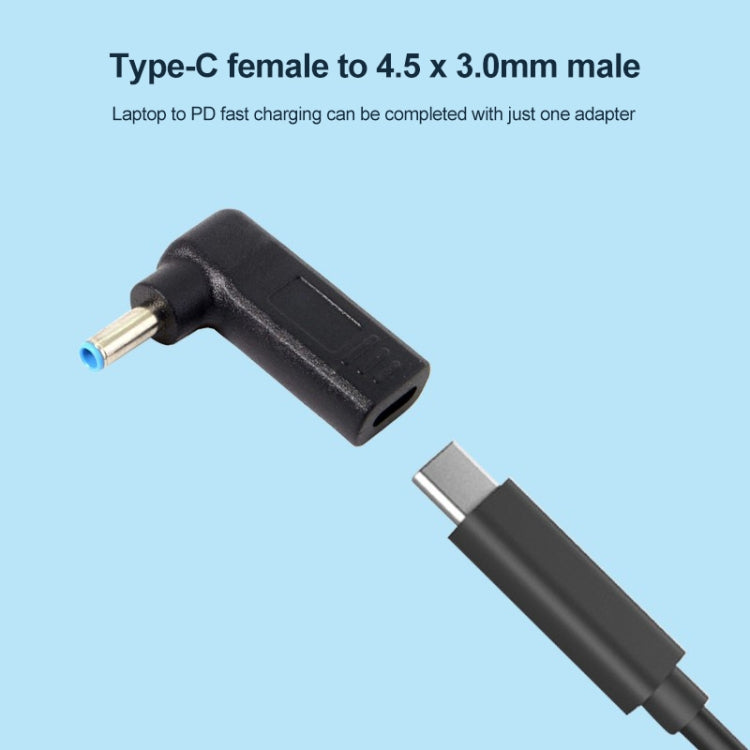 USB-C / Type-C Female to 4.5 x 3.0mm Male Plug Elbow Adapter Connector (Blue) - Universal Power Adapter by PMC TechLife | Online Shopping South Africa | PMC TechLife | Buy Now Pay Later Mobicred