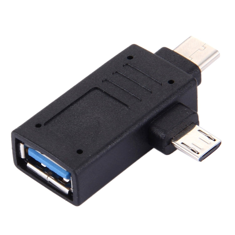 USB-C / Type-C Male + Micro USB Male to USB 3.0 Female Adapter(Black) - USB Adapter by PMC TechLife | Online Shopping South Africa | PMC TechLife