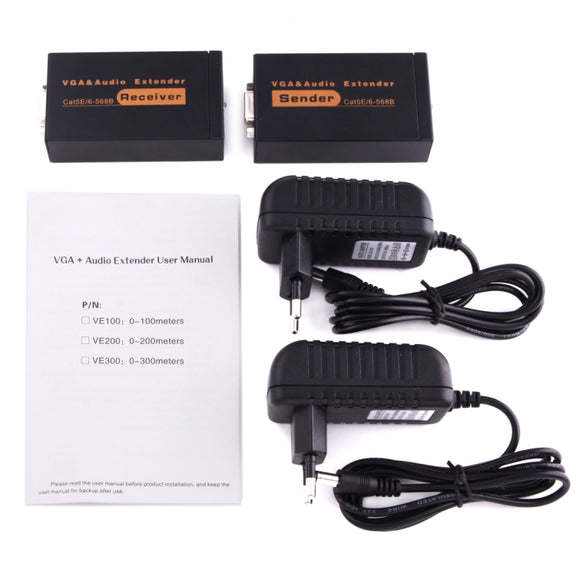 VGA & Audio Extender 1920x1440 HD 100m Cat5e / 6-568B Network Cable Sender Receiver Adapter, AU Plug