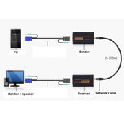 VGA & Audio Extender 1920x1440 HD 100m Cat5e / 6-568B Network Cable Sender Receiver Adapter, US Plug