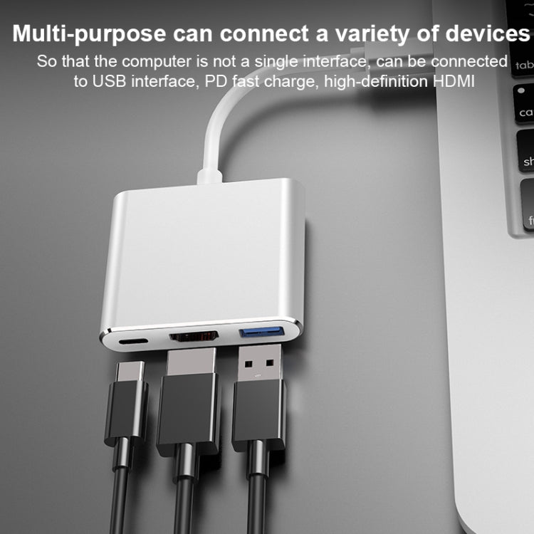 V125 UCB-C / Type-C Male to PD +  HDMI + USB 3.0 Female 3 in 1 Converter(Silver) - USB HUB by PMC TechLife | Online Shopping South Africa | PMC TechLife