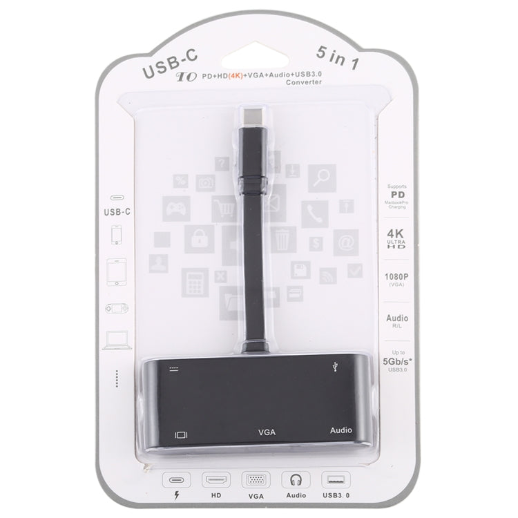 V126 UCB-C / Type-C Male to PD + HDMI + VGA + Audio + USB 3.0 Female 5 in 1 Converter - USB HUB by PMC Jewellery | Online Shopping South Africa | PMC Jewellery | Buy Now Pay Later Mobicred