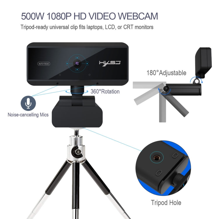 HXSJ S3 500W 1080P Adjustable 180 Degree HD Automatic Focus PC Camera with Microphone(Black) - free shipping - PMC Jewellery - Order now!