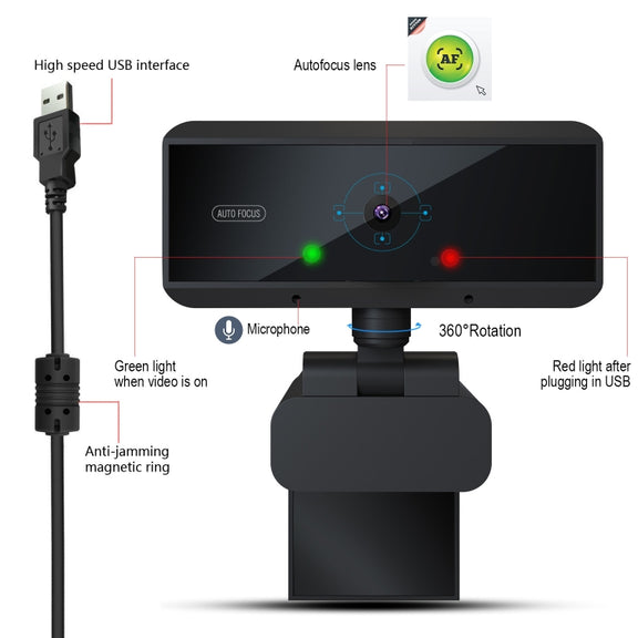 HXSJ S3 500W 1080P Adjustable 180 Degree HD Automatic Focus PC Camera with Microphone(Black)