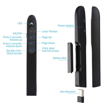 XM930 2.4GHz Wireless Laser PowerPoint Page Turning Pen Multimedia Wireless Presentation Projection Pen with USB Receiver, Support Low Battery Remind, Remote Control Distance: 100m(Black) -  by PMC Jewellery | Online Shopping South Africa | PMC Jewellery | Buy Now Pay Later Mobicred