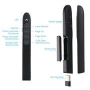 XM930 2.4GHz Wireless Laser PowerPoint Page Turning Pen Multimedia Wireless Presentation Projection Pen with USB Receiver, Support Low Battery Remind, Remote Control Distance: 100m(Black)