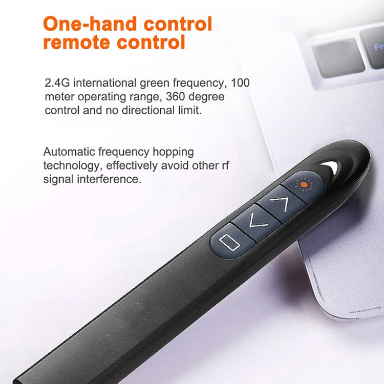 XM930 2.4GHz Wireless Laser PowerPoint Page Turning Pen Multimedia Wireless Presentation Projection Pen with USB Receiver, Support Low Battery Remind, Remote Control Distance: 100m(Black)