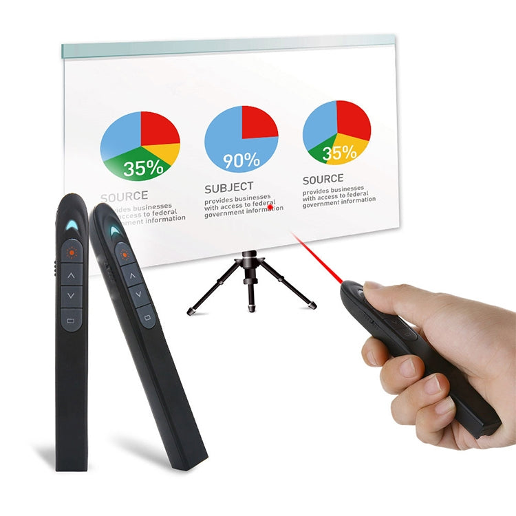 XM930 2.4GHz Wireless Laser PowerPoint Page Turning Pen Multimedia Wireless Presentation Projection Pen with USB Receiver, Support Low Battery Remind, Remote Control Distance: 100m(Black)