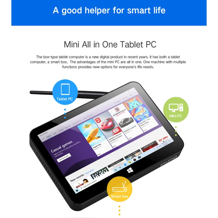 PiPo X11 TV Box Style Tablet Mini PC, 3GB+64GB, 9.0 inch Windows 10 Intel Celeron N4020 Quad Core up to 2.8GHz, US/EU Plug(Black) - free shipping - PMC Jewellery - Order now!